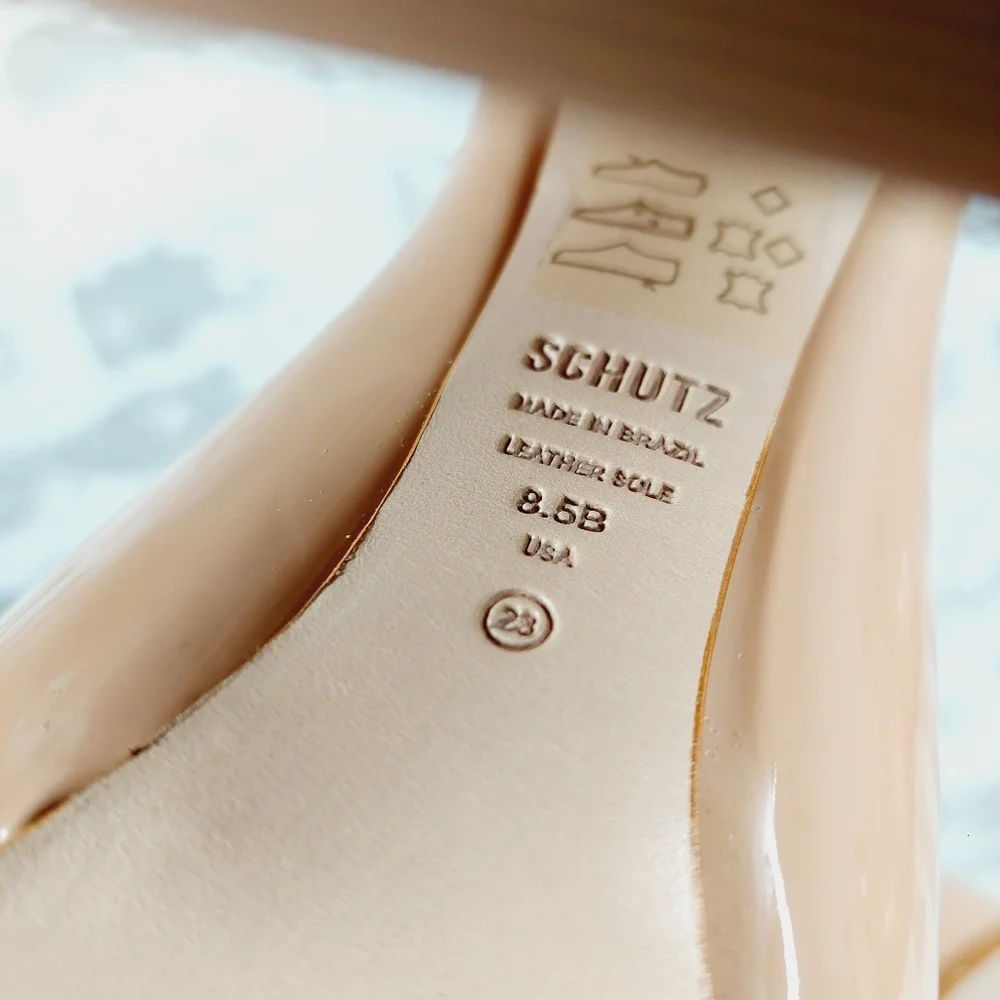 New Schutz Zayne New Pressego Tan Patent Leather Platform Mary Jane Pumps D1048